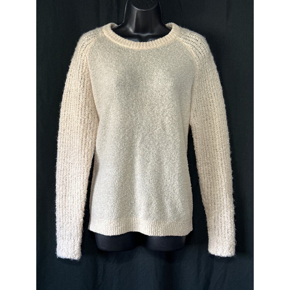 Theory Soft Wool Blend Raglan Sweater M Cream Casual Sporty Basic Versatile
